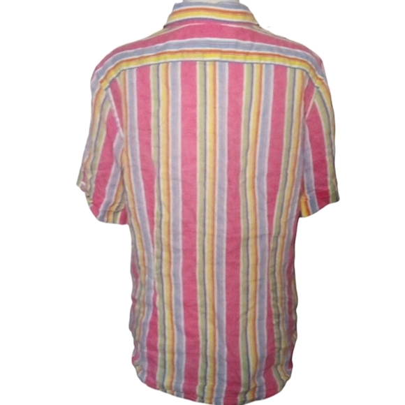 Lauren Ralph Lauren Multicolor Rainbow Stripe Linen Button Up Campshirt Large - Picture 4 of 8